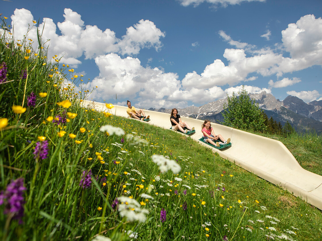 Sommerrodeln in Saalfelden-Leogang | © Roland Haschka Familienspaß auf der Sommerrodelbahn am Biberg | © Roland Haschka