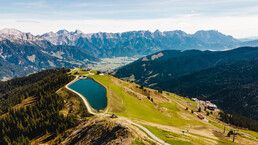 Berg der Sinne | © Michael Geißler Aerial view with view of the mountain of the senses at the Asitz | © Michael Geißler