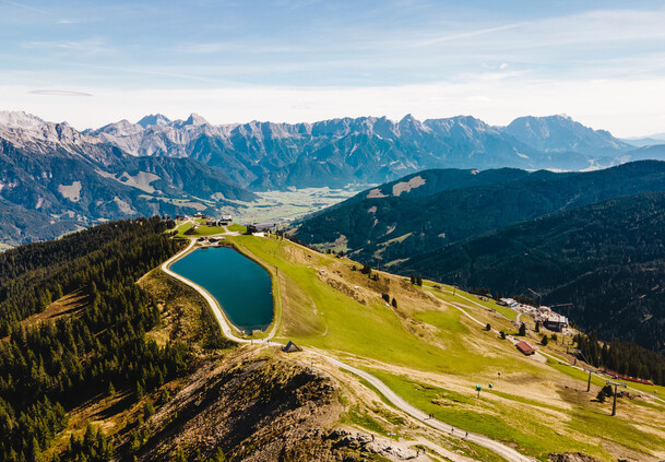 Berg der Sinne | © Michael Geißler Aerial view with view of the mountain of the senses at the Asitz | © Michael Geißler