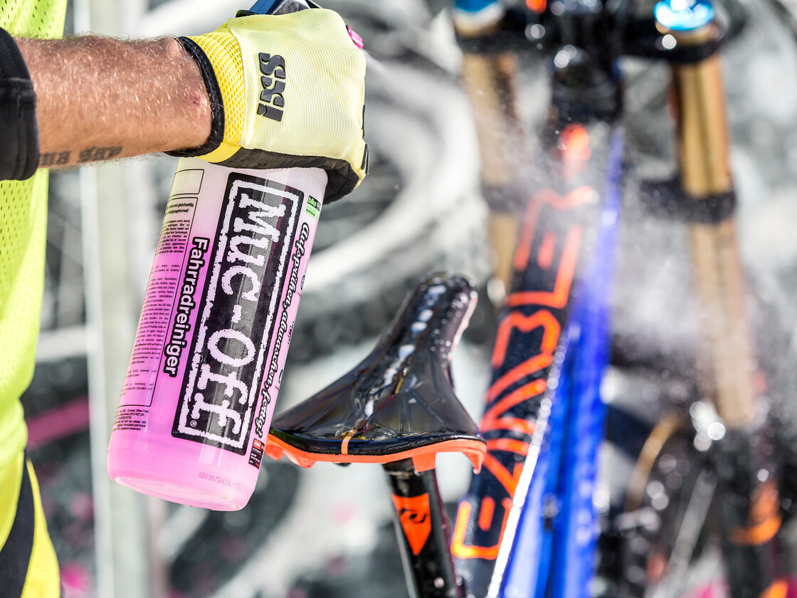 Cleaning the bikes after mountain biking