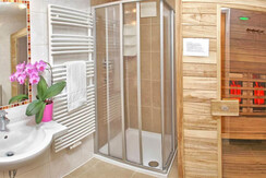 Badezimmer mit Infrarotwärmekabine